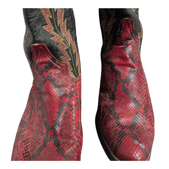Larry Mahan Western Boots Womens 8.5B Python Snakeskin Red Color Block Rodeo - Picture 4 of 12
